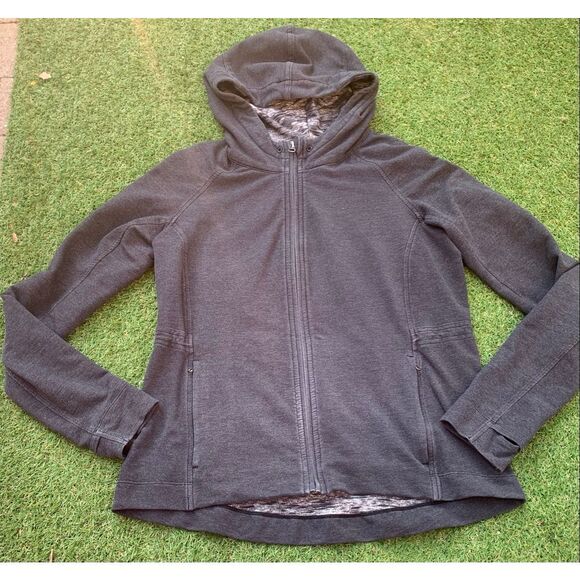 Lululemon Take Ten Heathered Grey cinch HOODIE SWEATSHIRT JACKET sz 12 - Picture 1 of 9